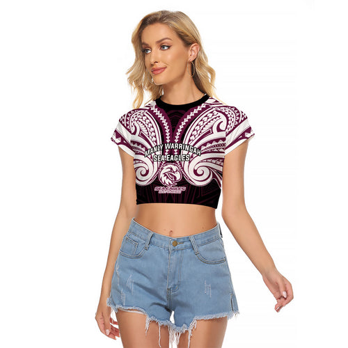 Custom Manly Warringah Sea Eagles Raglan Cropped T Shirt Sea Eagle Warrior Polynesia Islander Rugby Mascot
