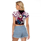 Custom Manly Warringah Sea Eagles Raglan Cropped T Shirt Sea Eagle Warrior Polynesia Islander Rugby Mascot