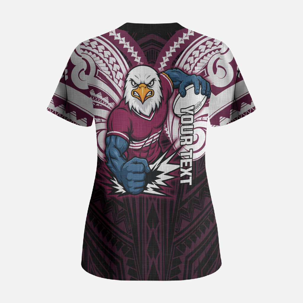Custom Manly Warringah Sea Eagles Scrub Top Sea Eagle Warrior Polynesia Islander Rugby Mascot