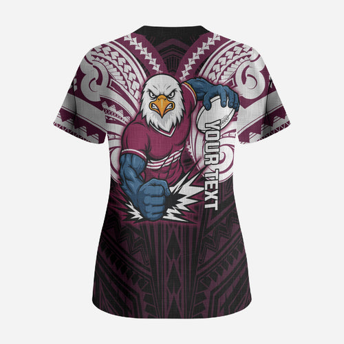 Custom Manly Warringah Sea Eagles Scrub Top Sea Eagle Warrior Polynesia Islander Rugby Mascot