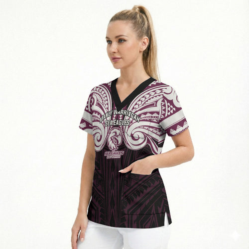 Custom Manly Warringah Sea Eagles Scrub Top Sea Eagle Warrior Polynesia Islander Rugby Mascot