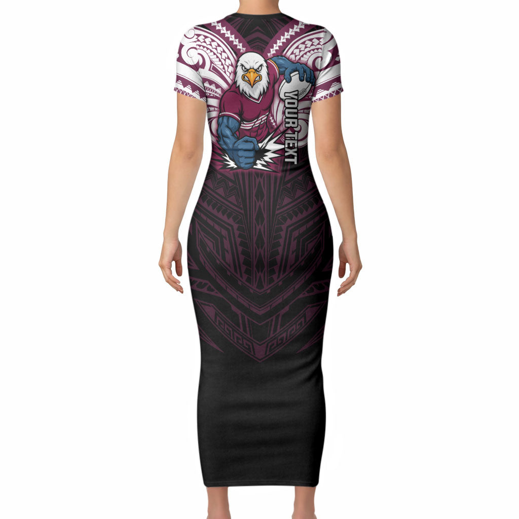 Custom Manly Warringah Sea Eagles Short Sleeve Bodycon Dress Sea Eagle Warrior Polynesia Islander Rugby Mascot