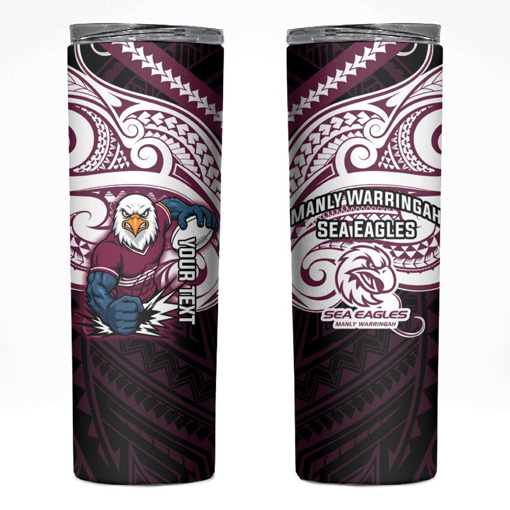 Custom Manly Warringah Sea Eagles Skinny Tumbler Sea Eagle Warrior Polynesia Islander Rugby Mascot