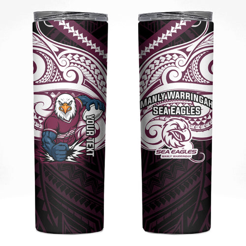 Custom Manly Warringah Sea Eagles Skinny Tumbler Sea Eagle Warrior Polynesia Islander Rugby Mascot