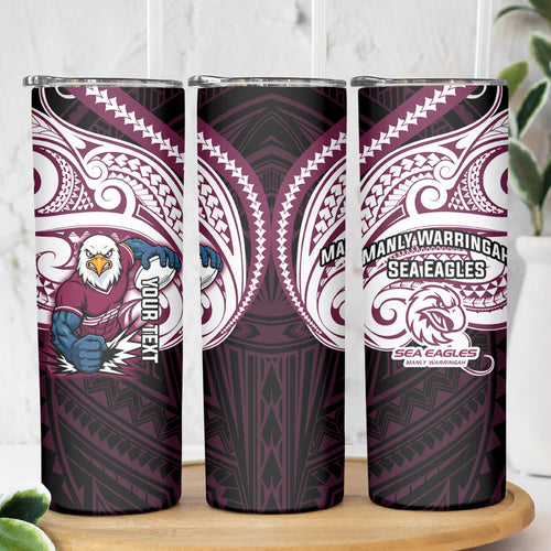 Custom Manly Warringah Sea Eagles Skinny Tumbler Sea Eagle Warrior Polynesia Islander Rugby Mascot