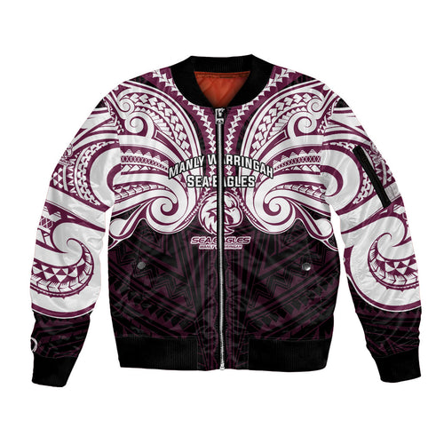 Custom Manly Warringah Sea Eagles Sleeve Zip Bomber Jacket Sea Eagle Warrior Polynesia Islander Rugby Mascot