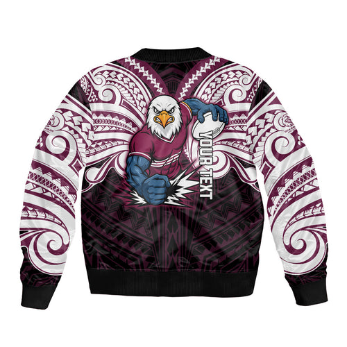 Custom Manly Warringah Sea Eagles Sleeve Zip Bomber Jacket Sea Eagle Warrior Polynesia Islander Rugby Mascot