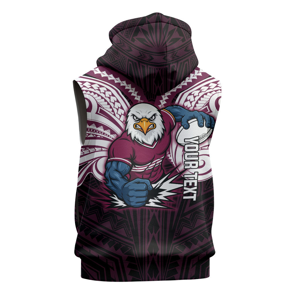Custom Manly Warringah Sea Eagles Sleeveless Hoodie Sea Eagle Warrior Polynesia Islander Rugby Mascot