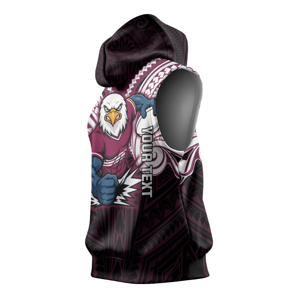 Custom Manly Warringah Sea Eagles Sleeveless Hoodie Sea Eagle Warrior Polynesia Islander Rugby Mascot