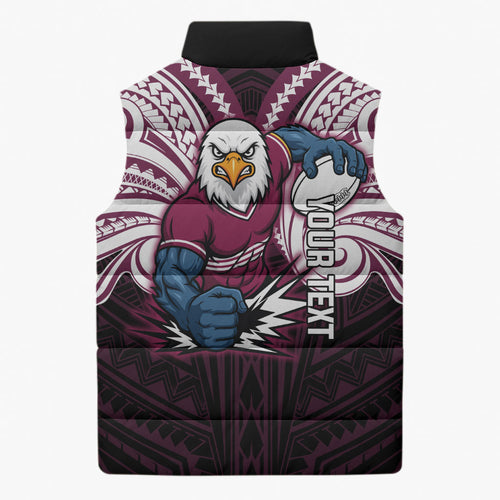 Custom Manly Warringah Sea Eagles Sleeveless Puffer Jacket Sea Eagle Warrior Polynesia Islander Rugby Mascot