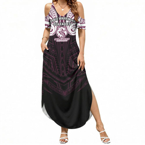 Custom Manly Warringah Sea Eagles Summer Maxi Dress Sea Eagle Warrior Polynesia Islander Rugby Mascot