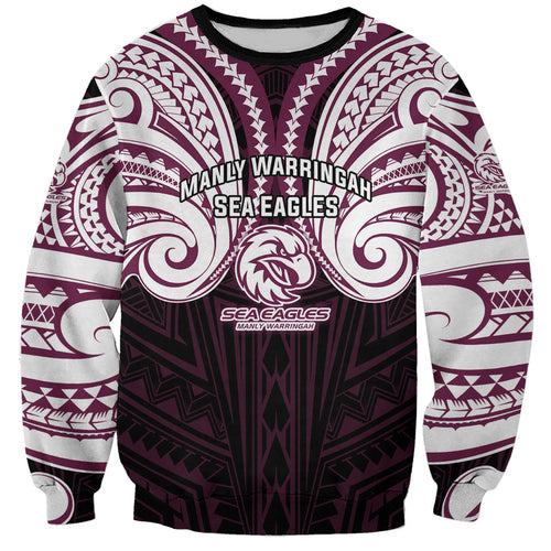 Custom Manly Warringah Sea Eagles Sweatshirt Sea Eagle Warrior Polynesia Islander Rugby Mascot