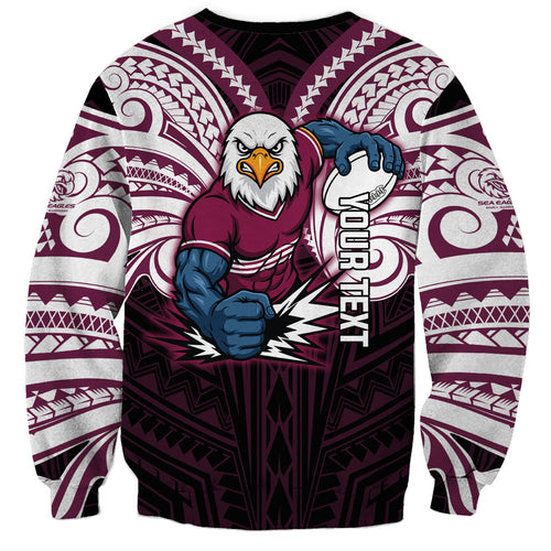 Custom Manly Warringah Sea Eagles Sweatshirt Sea Eagle Warrior Polynesia Islander Rugby Mascot