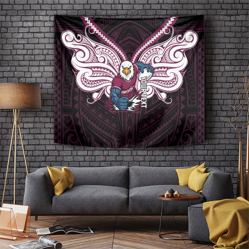 Custom Manly Warringah Sea Eagles Tapestry Sea Eagle Warrior Polynesia Islander Rugby Mascot