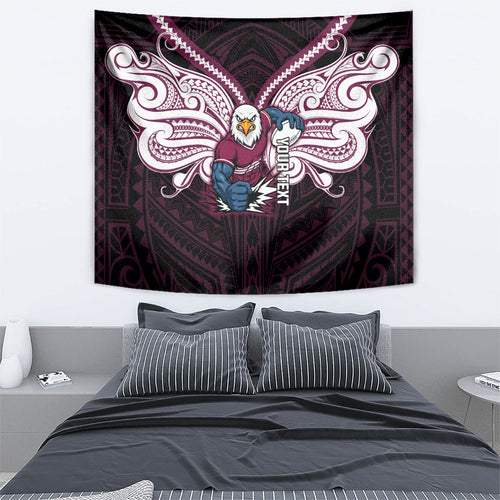 Custom Manly Warringah Sea Eagles Tapestry Sea Eagle Warrior Polynesia Islander Rugby Mascot
