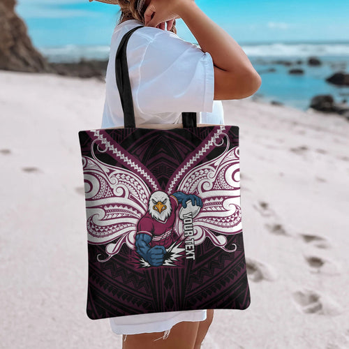 Custom Manly Warringah Sea Eagles Tote Bag Sea Eagle Warrior Polynesia Islander Rugby Mascot