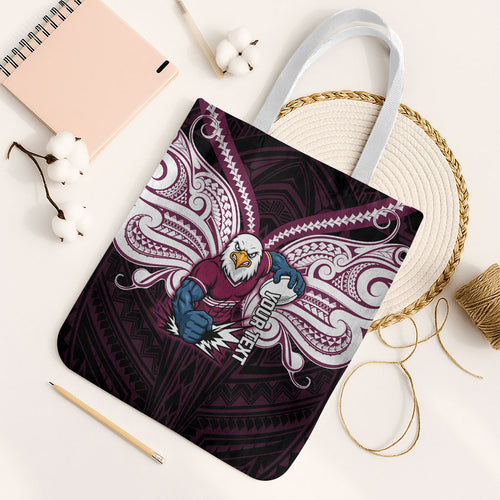 Custom Manly Warringah Sea Eagles Tote Bag Sea Eagle Warrior Polynesia Islander Rugby Mascot