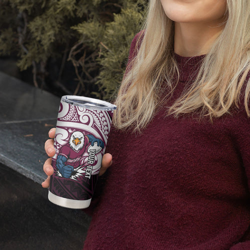 Custom Manly Warringah Sea Eagles Tumbler Cup Sea Eagle Warrior Polynesia Islander Rugby Mascot
