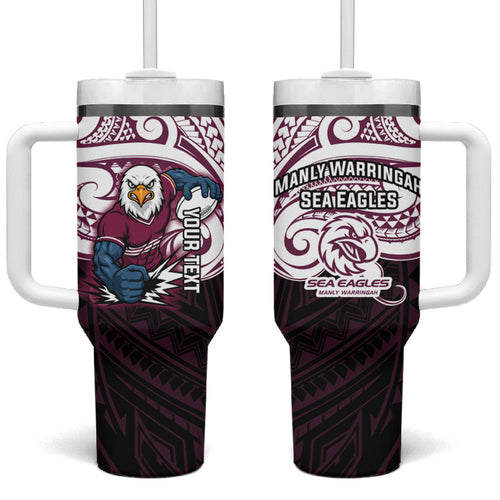 Custom Manly Warringah Sea Eagles Tumbler With Handle Sea Eagle Warrior Polynesia Islander Rugby Mascot