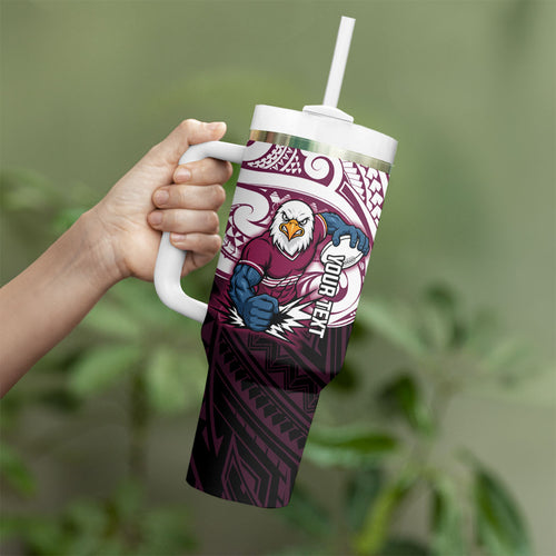 Custom Manly Warringah Sea Eagles Tumbler With Handle Sea Eagle Warrior Polynesia Islander Rugby Mascot