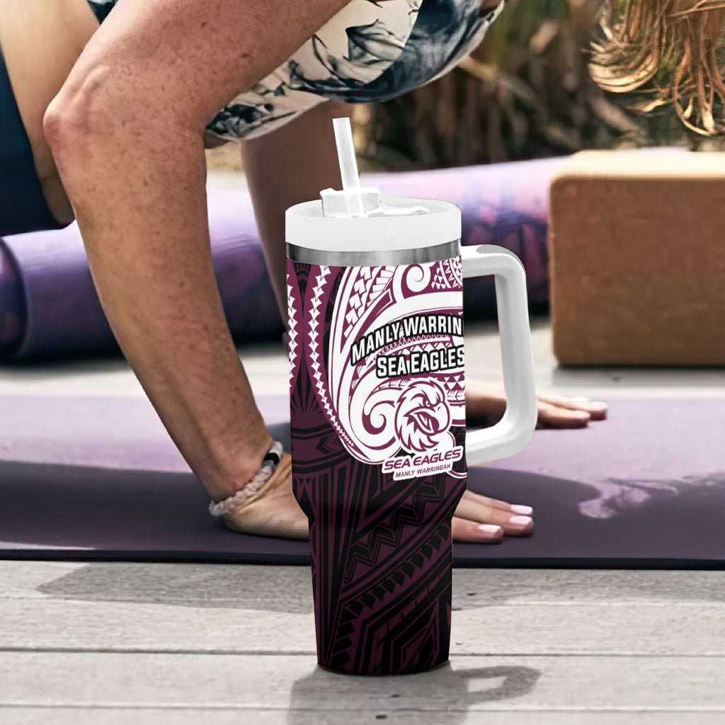 Custom Manly Warringah Sea Eagles Tumbler With Handle Sea Eagle Warrior Polynesia Islander Rugby Mascot