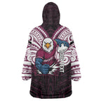 Custom Manly Warringah Sea Eagles Wearable Blanket Hoodie Sea Eagle Warrior Polynesia Islander Rugby Mascot