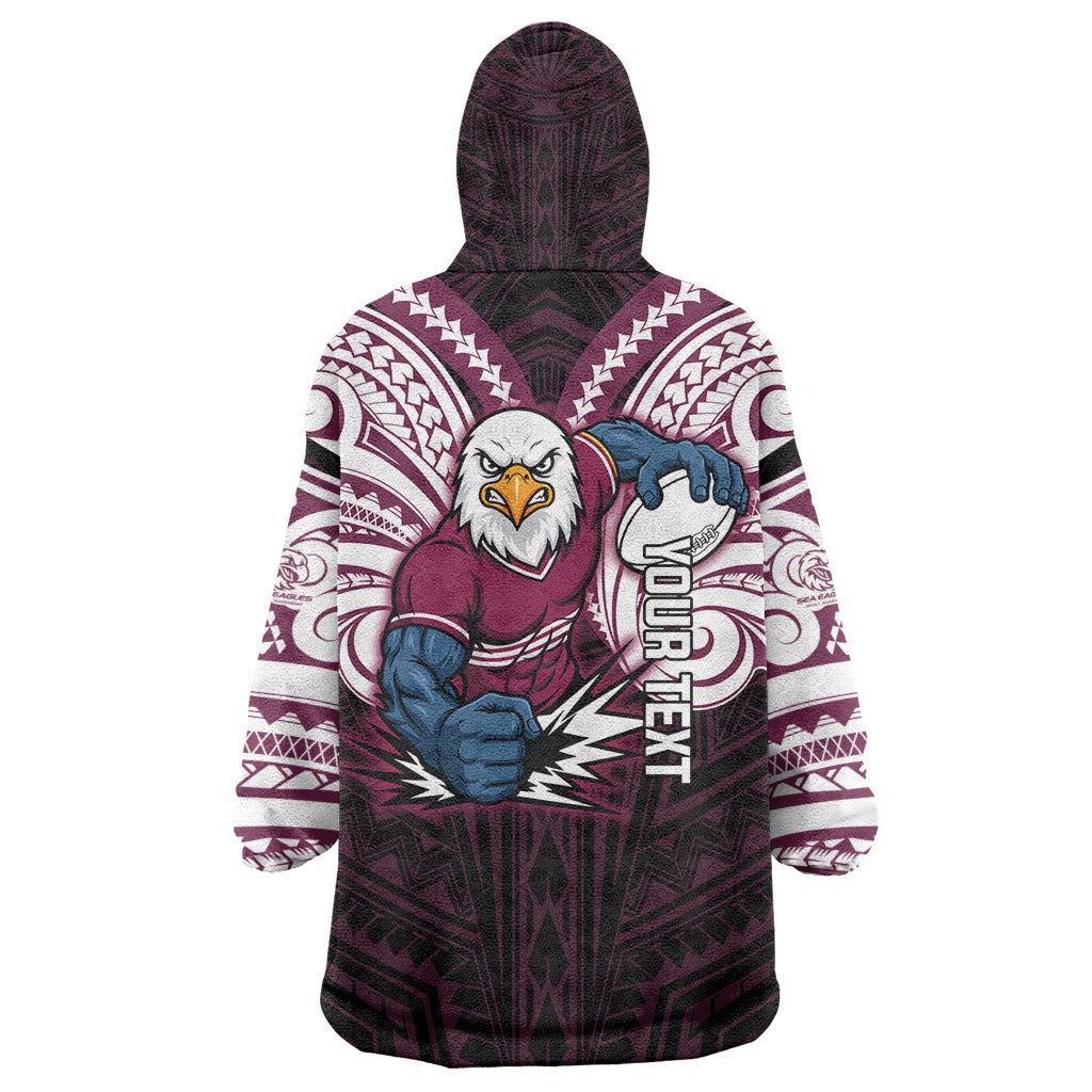 Custom Manly Warringah Sea Eagles Wearable Blanket Hoodie Sea Eagle Warrior Polynesia Islander Rugby Mascot