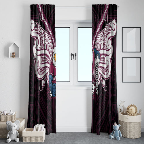 Custom Manly Warringah Sea Eagles Window Curtain Sea Eagle Warrior Polynesia Islander Rugby Mascot