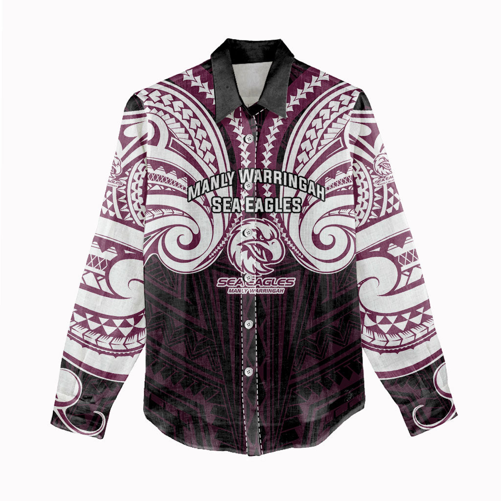 Custom Manly Warringah Sea Eagles Women Casual Shirt Sea Eagle Warrior Polynesia Islander Rugby Mascot
