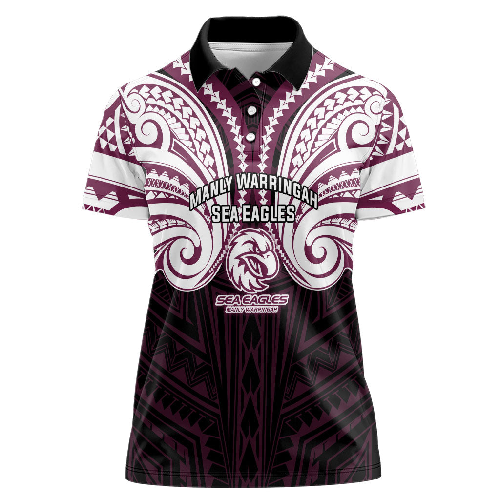 Custom Manly Warringah Sea Eagles Women Polo Shirt Sea Eagle Warrior Polynesia Islander Rugby Mascot