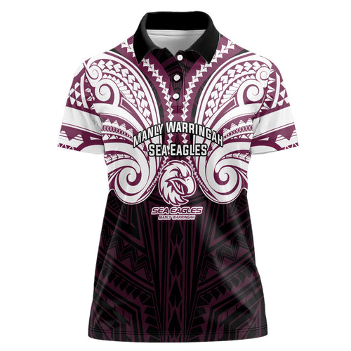 Custom Manly Warringah Sea Eagles Women Polo Shirt Sea Eagle Warrior Polynesia Islander Rugby Mascot