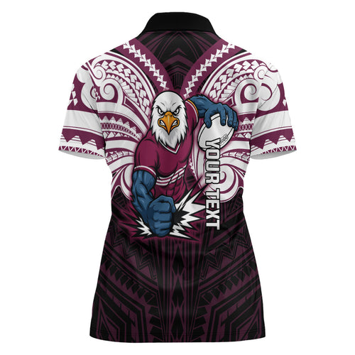 Custom Manly Warringah Sea Eagles Women Polo Shirt Sea Eagle Warrior Polynesia Islander Rugby Mascot