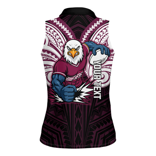Custom Manly Warringah Sea Eagles Women Sleeveless Polo Shirt Sea Eagle Warrior Polynesia Islander Rugby Mascot
