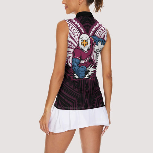 Custom Manly Warringah Sea Eagles Women Sleeveless Polo Shirt Sea Eagle Warrior Polynesia Islander Rugby Mascot