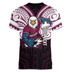 Custom Manly Warringah Sea Eagles Women V-Neck T-Shirt Sea Eagle Warrior Polynesia Islander Rugby Mascot