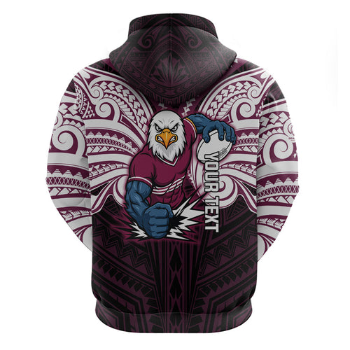 Custom Manly Warringah Sea Eagles Zip Hoodie Sea Eagle Warrior Polynesia Islander Rugby Mascot