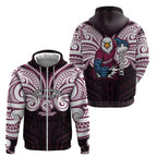 Custom Manly Warringah Sea Eagles Zip Hoodie Sea Eagle Warrior Polynesia Islander Rugby Mascot
