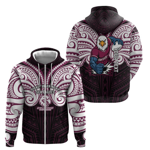 Custom Manly Warringah Sea Eagles Zip Hoodie Sea Eagle Warrior Polynesia Islander Rugby Mascot