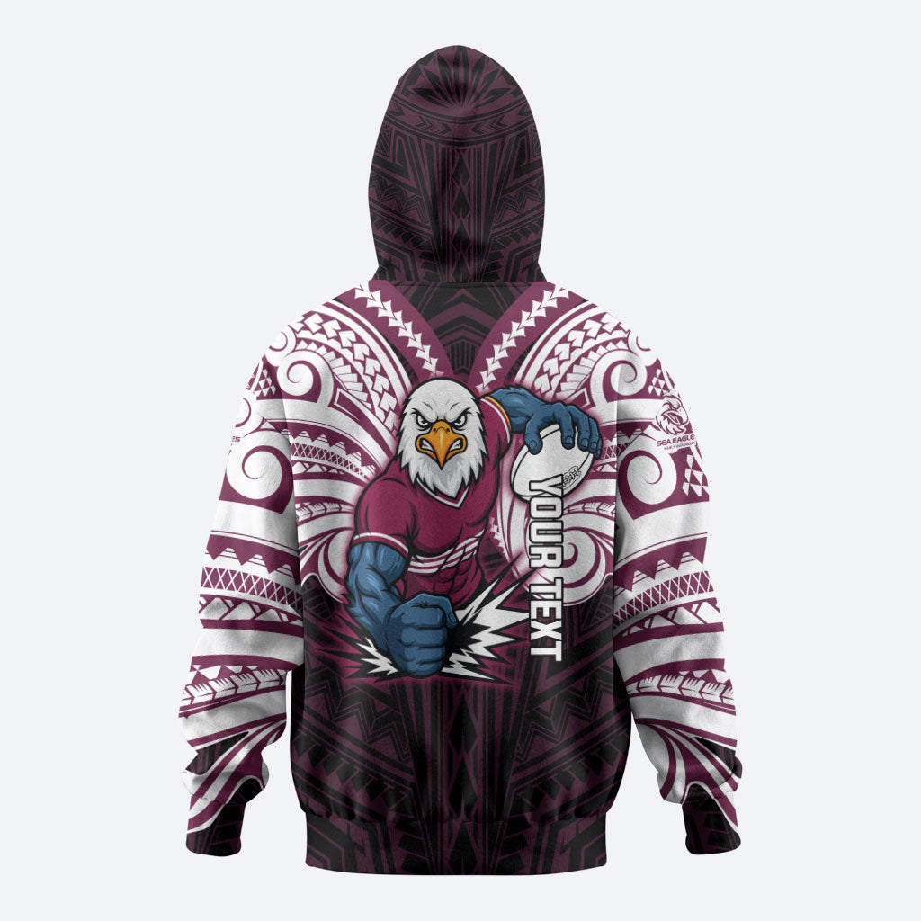 Custom Manly Warringah Sea Eagles Zip Hoodie Sea Eagle Warrior Polynesia Islander Rugby Mascot