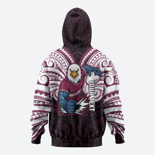 Custom Manly Warringah Sea Eagles Zip Hoodie Sea Eagle Warrior Polynesia Islander Rugby Mascot