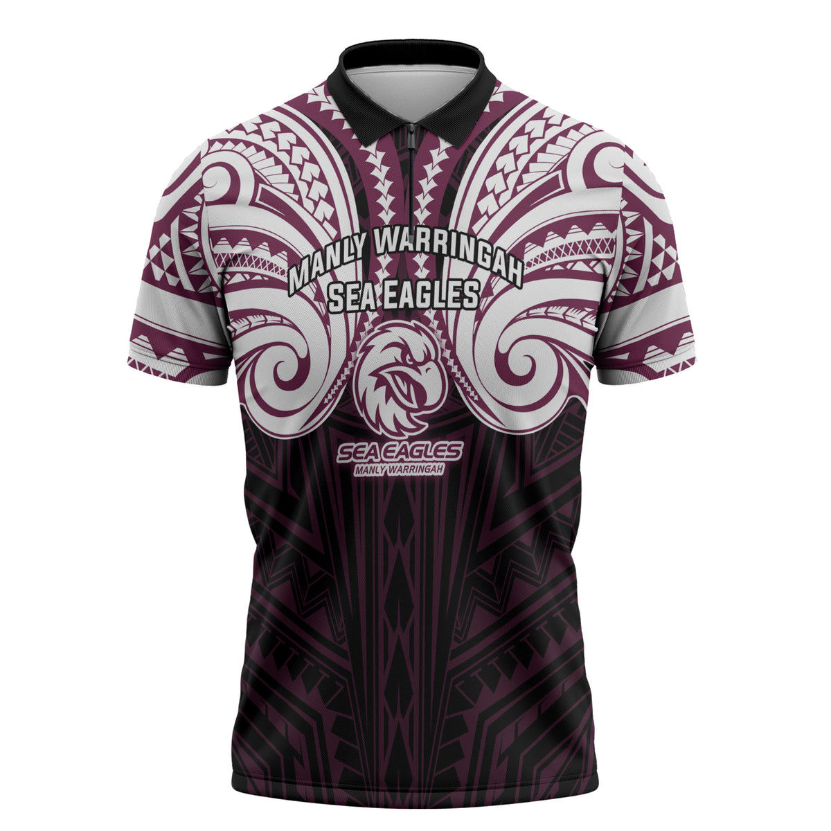 Custom Manly Warringah Sea Eagles Zipper Polo Shirt Sea Eagle Warrior Polynesia Islander Rugby Mascot