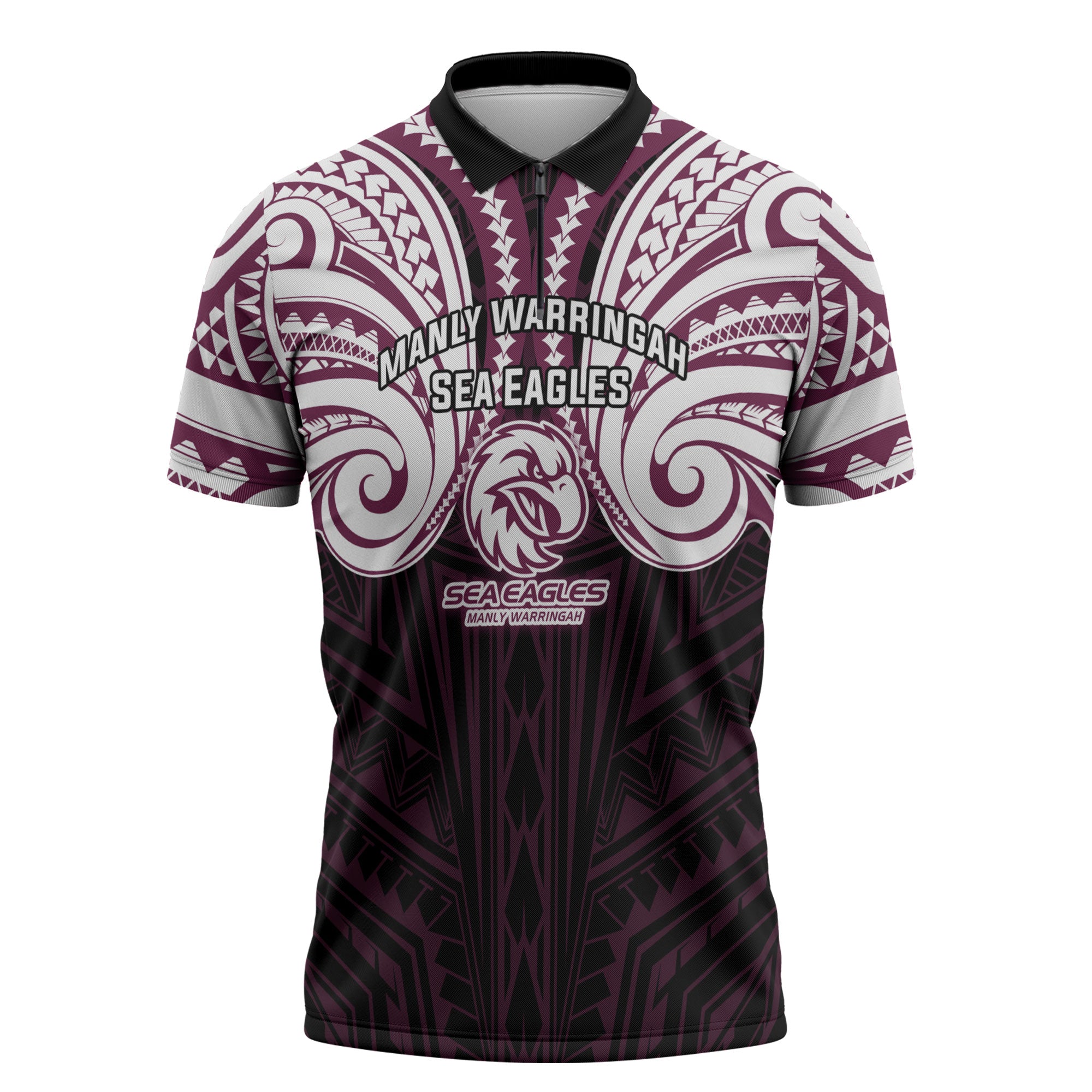 Custom Manly Warringah Sea Eagles Zipper Polo Shirt Sea Eagle Warrior Polynesia Islander Rugby Mascot