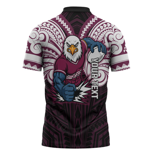 Custom Manly Warringah Sea Eagles Zipper Polo Shirt Sea Eagle Warrior Polynesia Islander Rugby Mascot