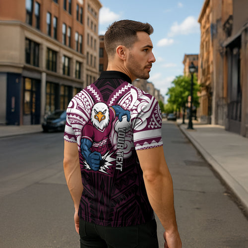 Custom Manly Warringah Sea Eagles Zipper Polo Shirt Sea Eagle Warrior Polynesia Islander Rugby Mascot