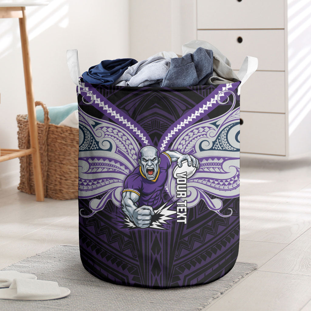 Custom Melbourne Storm Laundry Basket Lightning Warrior Polynesia Islander Rugby Mascot