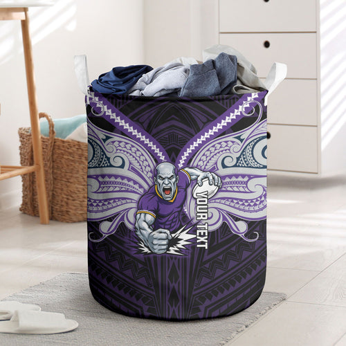 Custom Melbourne Storm Laundry Basket Lightning Warrior Polynesia Islander Rugby Mascot