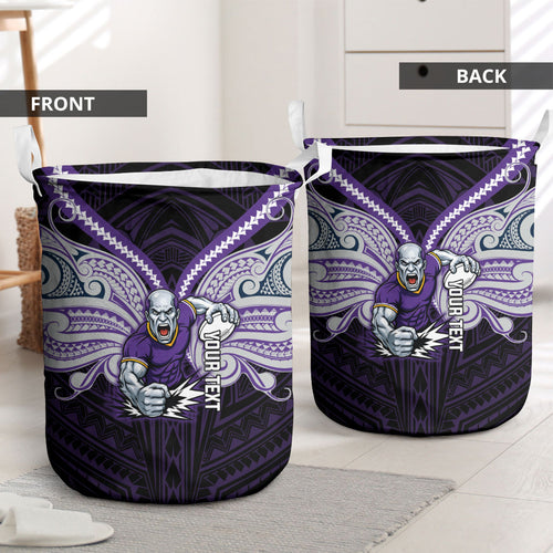 Custom Melbourne Storm Laundry Basket Lightning Warrior Polynesia Islander Rugby Mascot