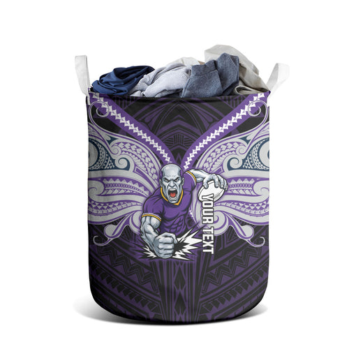Custom Melbourne Storm Laundry Basket Lightning Warrior Polynesia Islander Rugby Mascot