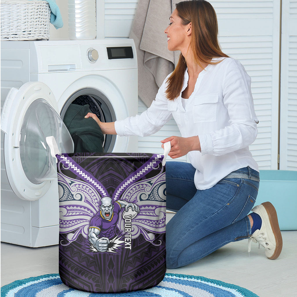 Custom Melbourne Storm Laundry Basket Lightning Warrior Polynesia Islander Rugby Mascot