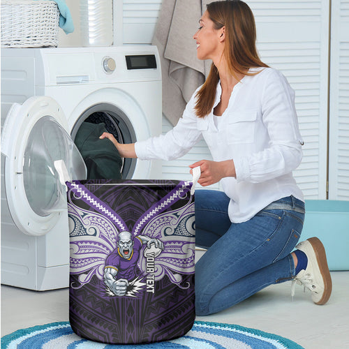 Custom Melbourne Storm Laundry Basket Lightning Warrior Polynesia Islander Rugby Mascot